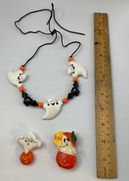 Hallmark Halloween Necklace And 2 Pins - Just In Time For Halloween!