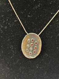 Vintage Sterling Silver Oval Pendant With Open Set Crystals, Marked, Swavorski? Sterling 18' Box Chain