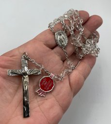 Sterling Silver, Rhodium, Lead Crystal Beads, Rosary, New Old Stock With Tag, Like New Condition, Pretty