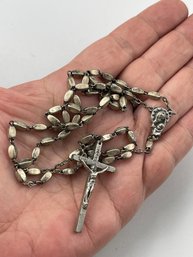 Antique NOT STERLING SILVER Rosary With Sterling Beads, Crucifix, Centerpiece, Very Pretty, Some Wear