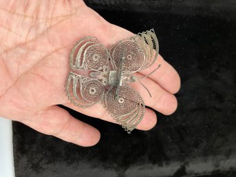Old Mexico? Sterling Silver Filigree Butterfly Pin, Large, Delicate, Tarnished