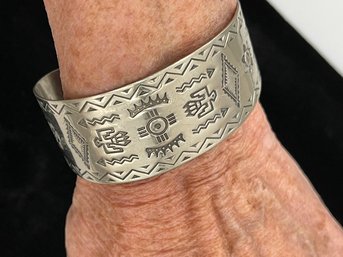 Vintgae Bell Trading Post Silver Tone Southwest Style Stamped Bracelet, Native American Style, Marked