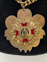 RARE Antique Knights Templar  Medal, Freemason,  Enamel Red Maltese Cross, Fleur De Lis, Brass, Large