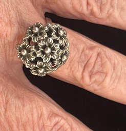 Vintage Sterling Silver Pierced Openwork Dome Ring, Unusual, Marked, Size 9