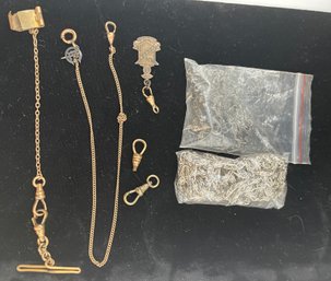 Antique, Vintage And New Old Stock Watch Chains, Gold Filled Fobs, Hooks, New Long Watch Chains, Charms
