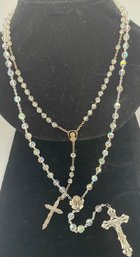 2 Crystal Rosaries, Silver Tone Crucifixes, Faceted Glass Crystals Stones