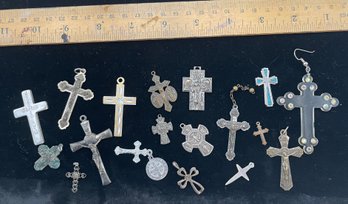 Large Lot Of Crosses, Medals, Religious Pendants, Large Lucite, Nice Variety, Ebony,