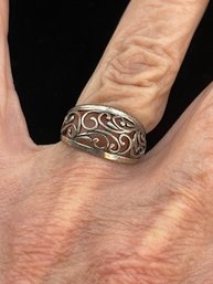 Sterling Silver Filigree Ring With Open Work, Small, Size 7.5,