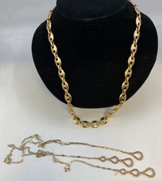 2 Vintage Necklaces, Lariat With Paste Rhinestone Teardrops, Chain Down The Back, Mariners Chain, Marked
