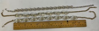 3 Vintage Link Bracelets, All Silver Tone, Rhinestones, Sarah Coventry,