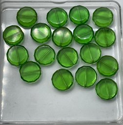 Antique Green Faceted Glass Disc Beads Lot, Snowhill Auctions, 120 Lots, Closes 2/8 At 8:15