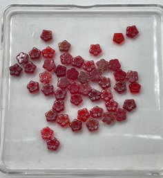 Old Vintage Red Glass Flower Beads, Pressed Pattern, Snowhill Auctions, 120 Lots, Closes 2/8 At 8:15 PM ET