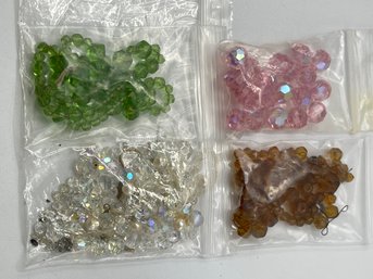 Lot Of Glass Beads, Mostly AB Faceted Beads, Pink, Green, Amber, Clear, So Sparkly!