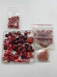 Vintage Glass Beads Lot, Reds, Lampwork, Italian, Etc, Snowhill Auctions, 120 Lots, Closes 2/8 At 8:15 PM ET