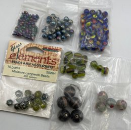 Vintage Lot Carnival Glass Drop Beads, Lampwork Beads, Millefori Beads, All Glass, Nos, NICE!