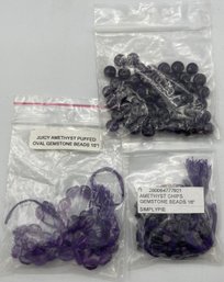 Vintage New Old Stock Amethyst Beads On Strings, Oval Beads, Rondelles, Chips, Dark Purple!