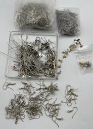 Vintage Findings Lot, Silver Tone Metal, Ear Wires, Pins, Etc.  Snowhill Auctions, Closes 2/8 At 8:15pm ET