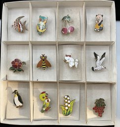 Free Shipping - Vintage 1950s New Old Stock - Enamel/metal Pins - Adorable Designs, In Display Box