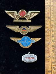 Vintage Junior Pilot Wings And Charm For Airlines, 2 Plastic, One Metal, PanAm, Delta, TWA, Southwest