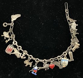 Old, Vintage Charm Bracelet With 18 Charms, Some Charms Marked, Most Not, Some Adorable Charms