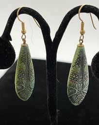 Antique Glass Egyptian Revival Drop Earrings - Brass Finding, Newer Wires?, Great Shape, Attractive!