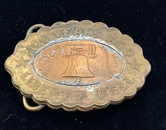 Antique? Brass Belt Buckle, Liberty Bell 1776-1876, 100 Years Ago, Made In England, Marked, Free Ship, 120 Lot