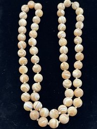 Old, Extra Large MOP Beads On Knotted String 30in. Asian? 10mm - Swirly, Translucent, Free Ship, Snowhill