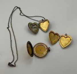 3 Antique/vintage Lockets, Gold Filled, 925, Hearts, Etched, With Frames, Needs Cleaning, Free Ship, 120 Lots