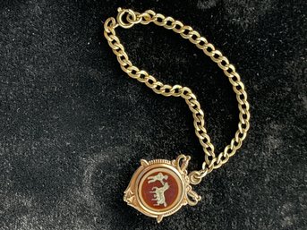 Antique Watch Fob On Bracelet, Gold Filled, Carnelian Carved With Man And Horse, Free Ship, 120 Lots, Snowhill