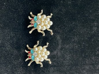 Twins! Bug Pins, Gold Tone, Paste Rhinestones, Faux Pearls, Adorable, Scatter Pins