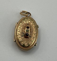 Antique Gold Encased Edwardian Locket, Gold-filled, Pearl, Rubies, Frames Intact, Marked