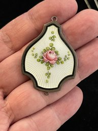 Antique Guilloche Sterling Pendant, Fob, Rose Design, French?, Beautiful, BFB, Monogram, Tarnished, Free Ship