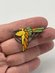 Antique Deco Sterling? Enamel Pelican Pin - Unmarked - Very Cool Design, Colors - Free Shipping, 120 Lots