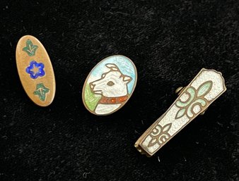 3 Antique Brass Enamel Lingerie Clips, Dress Clips, Art Deco, Dog, Flowers, Free Shipping, 120 Lots, Snowhill