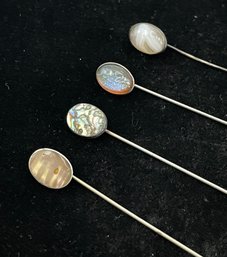 4 Antique Stick Pins, MOP, Moonstone, Abalone, All Nice, Some Are Sterling, Free Shipping, 120 Lots Snowhill