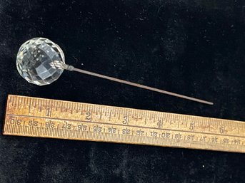 Antique Lead Crystal Faceted Large Ball On Stick Pin, 1 Inch Dia., Great Shape, Rusty Pin, Free Ship, 120 Lots