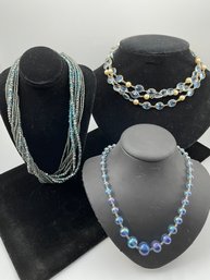 3 Vintage Necklaces, 1 AB Early Plastic, 1 Juicy Couture, 1 Pools Of Light Blue Beads, Faux Pearls, 120 Lots