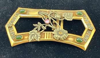 Vintage Belt Buckle - Nice Quality -  Antique Gold Finish, Bezel Set Cabochons, Embossed, Appliqu, Pretty.