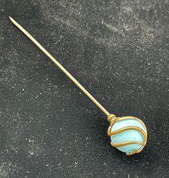 Antique Slag Glass Marble Stick Pins, Gold Tone Metal Swirl Around Blue Glass Ball, Free Ship, 120 Lots