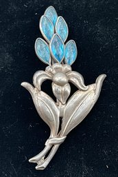 Large Vintage Sterling Flower Brooch/Pin, Pendant, Glass Marquis Stones, Fantastic Modern Design, Free Ship
