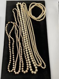 Lot Of Faux Pearl Necklaces, Glass, Plastic, 3 At 26 Inches, 1 At 48 Inches, 1 Kids, Free Shipping, Snowhill