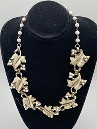 Vintage Coro Link Necklace, White Enamel Leaves, Surface Wear, All Intact, Fair Condition, Repurpose, Save?