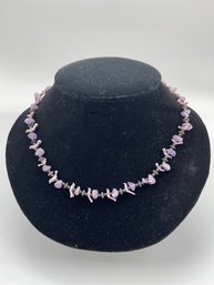 Vintage 20 Inch Fetish Necklace, Amethyst Birds, Tumbled Nuggets, Silver Beads, Findings, Unmarked, Untested