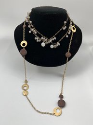 Lot Of FIVE 5 Vintage Chain Necklaces, Emmons, Lia Sophia, J Crew, Etc,  Multi-strand Gold Tone Link Necklaces