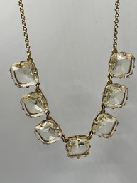 J Crew Chunky Glass Crystal Rhinestones, Prong Set In Gold Tone Basket Settings 18 Inch Necklace, Exc, Tarnish