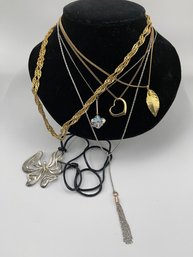 Vintage 6 Necklaces, Butterfly Pendant, Sterling Chain Crystal Cluster, Avon, Gold Tone, Heart, Tassel Lariat