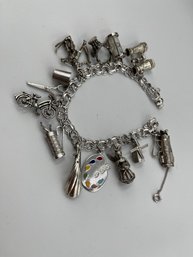 Vintage Sterling Silver Charm Bracelet, 13 Charms, Most Are Sterling, Nice Variety Of Clever Charms