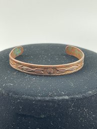 Vintage Bell Copper Cuff Bracelet, Stamped With Arrows, Medium, Tarnished, As Found