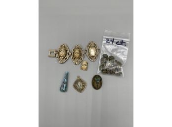 Vintage Glass Egyptian Revival Beads, Cabochons, Etc