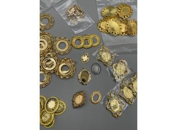Large Lot Frames For Pendants, Other Purposes, Gold Tone, Small And Large Ovals